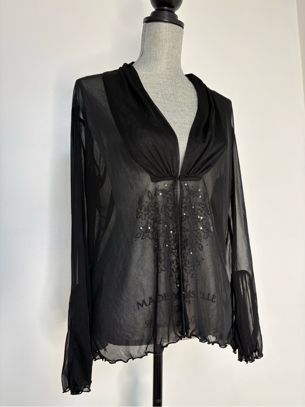 Sheer Black Embellished Women’s Blouse